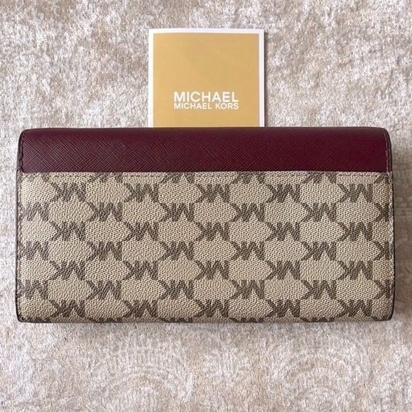 Brand New Michael Kors Large Snap Close Wallet Merlot w/ Neutral Logo Print - Picture 3 of 15